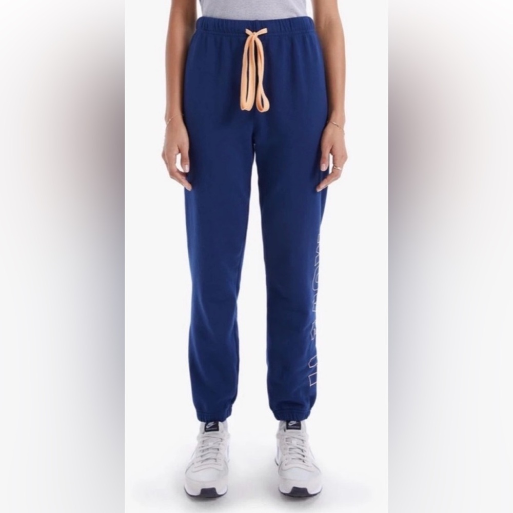 MOTHER Navy Track Joggers with Peach Drawstring
